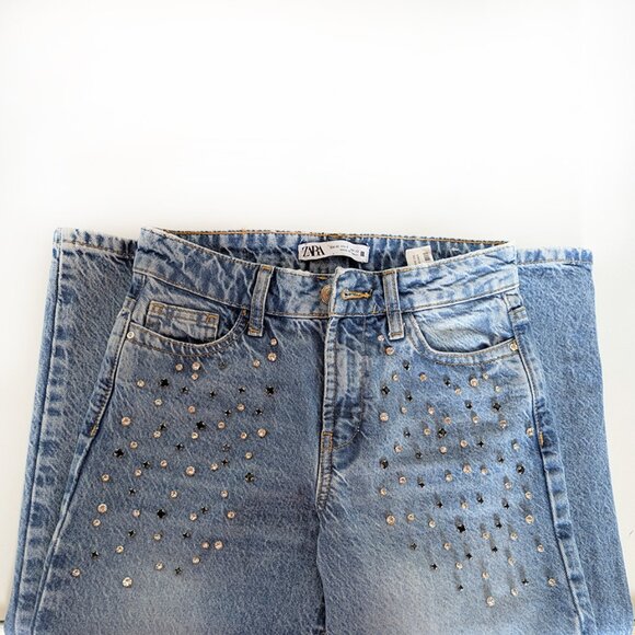 Straight-Cut High-Waist Jeans With Rhinestones From ZARA - Picture 7 of 16